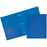 JAM PAPER Heavy Duty Plastic 3 Hole Punch School Folders with Pockets Blue 6/Pack