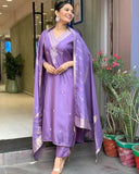 Anni Designer Women'S Rayon Viscose Embroidered Straight Kurta With Pant & Dupatta (Paritosh Purple_M_Purple_Medium),Purple,M,Rayon,Casual,