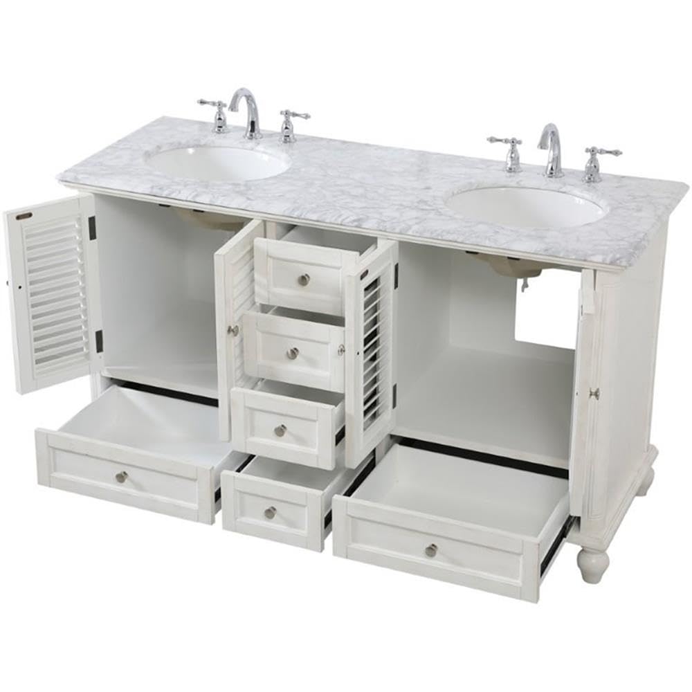 Elegant Decor Rhodes 60 Double Marble Top Bathroom Vanity In Antique W ...