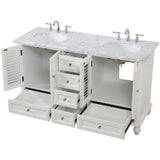 Elegant Decor Rhodes 60 Double Marble Top Bathroom Vanity In Antique White