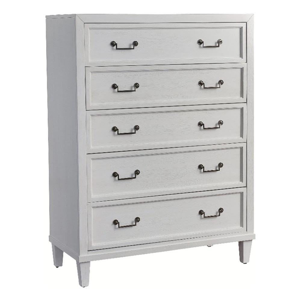 American Woodcrafters Dunescape Wood 5-Drawer Chest In Antiqued Silver/White