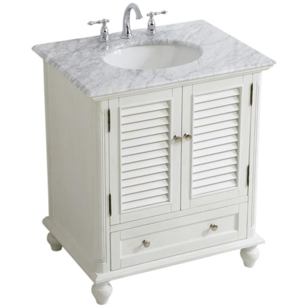 Elegant Decor Rhodes 30 Single Marble Top Bathroom Vanity In Antique W ...