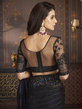 Satrani Womens Pure Chiffon Saree (3568S126N_Black & Dark Purple)