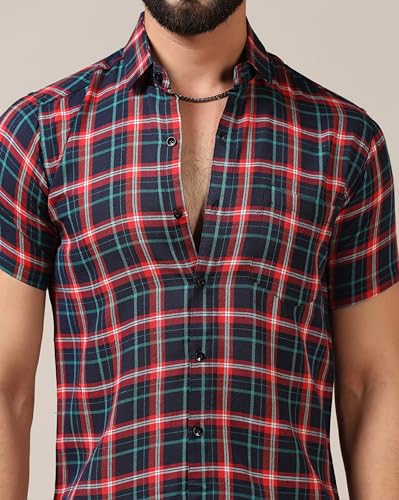 Toplot Men'S Regular Fit Casual Shirt Checks Design With Spread Collar & Half Sleeves (Chex-Shirt-5177-Denim-Xl),Denim,,B0CYGVXYP9