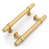 Haliwu 10 Pack Gold Cabinet Handles Brushed Brass Drawer Pulls for Kitchen Hardware Handles Barrel Dresser Cabinet Pulls,3-3/4 i