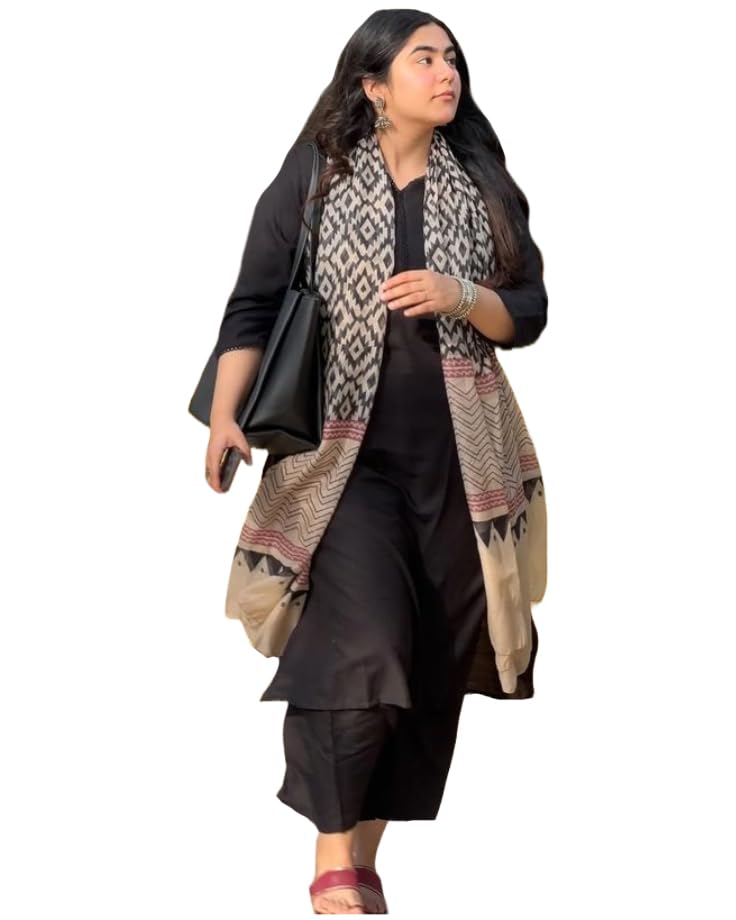 Anni Designer Women'S Rayon Viscose Straight Solid Kurta With Pant & Dupatta (Jamana Black-Vks05_Xxl_Black_Xx-Large),Black,2XL