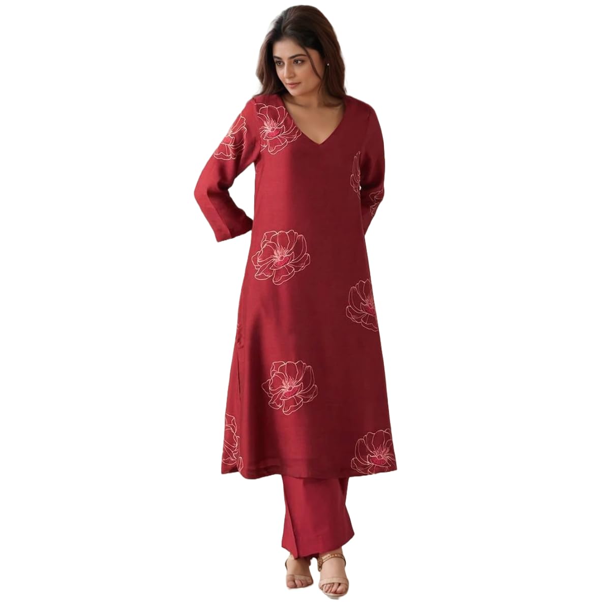Anni Designer Women'S Rayon Viscose Printed Straight Kurta With Pant (Twisha Red_L_Red_Large),Red,L