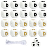 35pcs Silicone Letter Beads D with Box, 12mm Silicone Beads for Keychain Making, Large Square Black/Gold Letter for Bracelets, H
