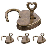 4 Pcs Lock Antique Brass Padlock with Key, Vintage Heart Shape Anti-Theft Mini Padlock Bag Travel Suitcase Luggage Box Case Key 