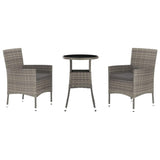 Vidaxl 3-Piece Gray Poly Rattan Patio Bistro Set With Cushions - Powder-Coated Steel Frame For Durability, Comfortable Seating With Armrests, Versatile And Stylish Outdoor Furniture Collection