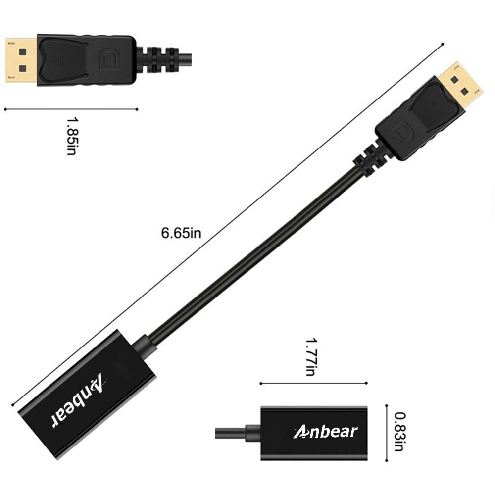 Anbear DisplayPort to HDMI Adapter, Display Port to HDMI Cable(Male to Female) for DisplayPort Enabled Desktops and Laptops Conn