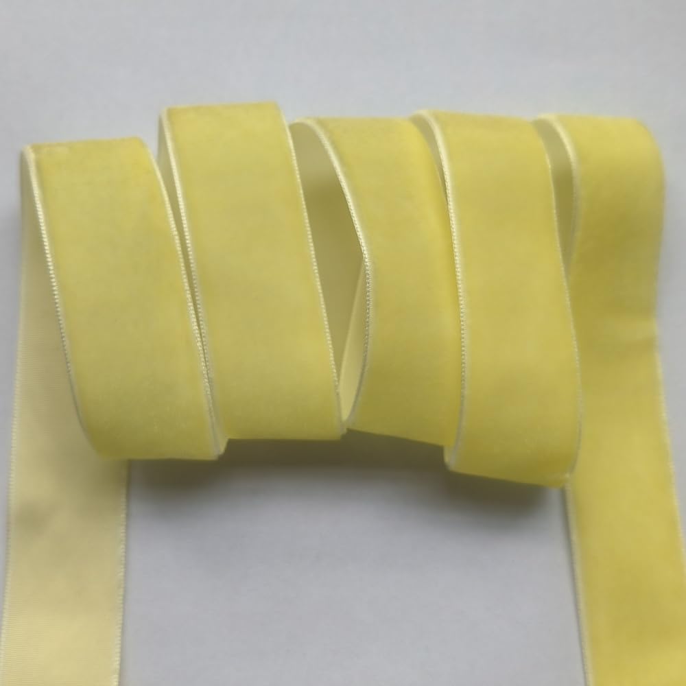 5 Yards 1(25mm) Velvet Ribbon for Wedding Christmas Gift Box Wrapping Bow Making Bouquet Wrap DIY Craft Decor (Yellow, 1x5Yd