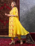 Anni Designer Women'S Cotton Blend Printed Straight Kurta And Pant With Dupatta (Kaleping-Yellow_Xl_Yellow_X-Large),Yellow,XL,Cotton Blend,Regular,