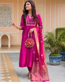 Gosriki Women'S Silk Blend Straight Embroidered Kurta With Pant & Dupatta (Manushi Pink-Vks02-Gs_L_Pink_Large),Pink,,B0F8Q9VL2P
