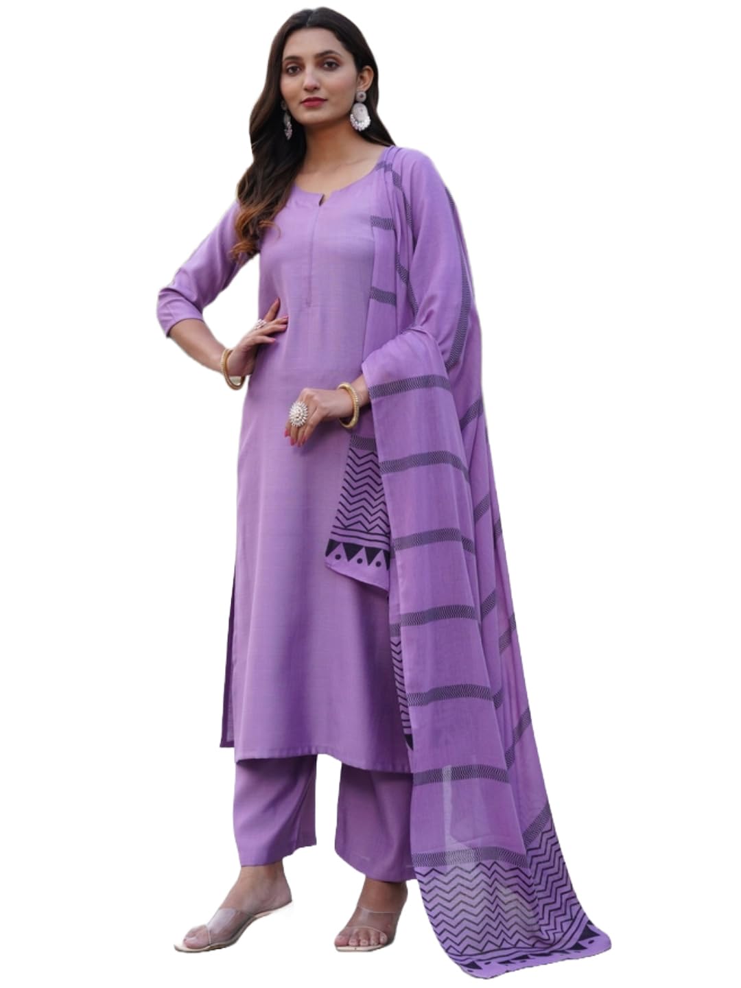 Anni Designer Women'S Rayon Blend Solid Straight Kurta With Pant & Dupatta (Raja Saab Purple-Vks05_Xxl_Purple_Xx-Large),Purple,2XL,,,