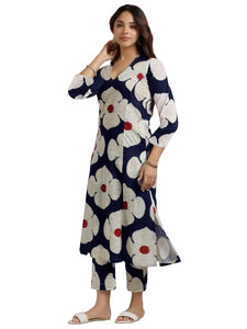 Gosriki Women'S Cotton Blend Straight Printed Kurta With Pant (Chunilal Blue-Gs_L_Blue_Large),Blue,,B0D6G1Y61C