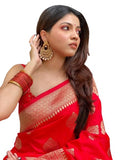 Flosive Womens Kanjivaram Silk Saree With Handloom Weaving Work With Blouse (RED R)