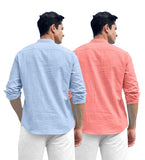Royalscout Combo Of Men'S Solid Cotton Blend Full Sleeve Straight Kurta Shirt (Pack Of 2) Sky-Peach M