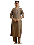 Libas Gerua Womens Embroidered Silk Blend Straight Kurta With Trousers
