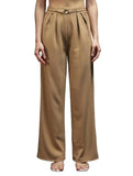 Trend Arrest.Ed WomenS Wide Leg Pleated Trousers With Belt Detail | HighWaist Flared Pants | Office Smart Bottoms (Beige,M)