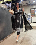 Anni Designer Women'S Rayon Blend Straight Embroidered Kurta With Pant & Dupatta (Trp Black-Nm_S_Black_Small),Black,S,Rayon Blend,Regular,