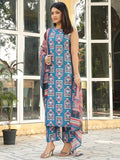 Gosriki Women'S Rayon Blend Anarkali Printed Kurta With Palazzo & Dupatta (Nethra Blue-Vks01-Gs_M_Blue_Medium),Blue,,B0DPB4MHBT