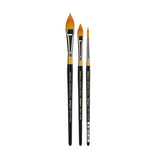 KINGART B108 Premium 3 pc. / Sizes Original Gold FLORAL PETAL ROUND and OVAL Artist Brush Se,t Synthetic Golden Taklon Hair for