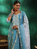 Libas Women'S Silk Blend Kurta Sets (49129_Turquoise Blue_L)