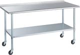 Stainless Steel Table for Prep & Work with Caster & Backsplash 30x72 Inches, NSF Metal Commercial Kitchen Heavy Duty Table with 