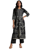 Libas Womens Printed Crepe Straight Kurta With Trousers