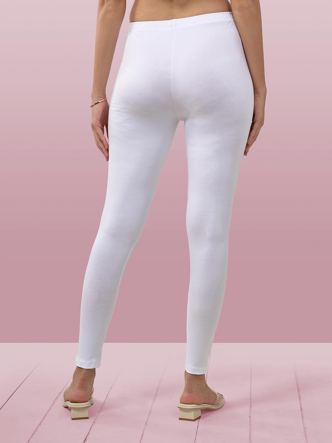 Lyra Women Solid Premium Cotton Ankle Length Leggings | Mid-Waist | Fashionwear White L