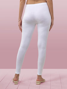 Lyra Women Solid Premium Cotton Ankle Length Leggings | Mid-Waist | Fashionwear White L