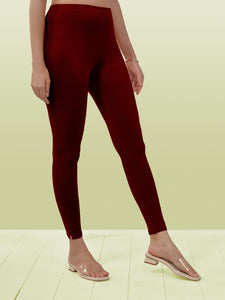 Lyra Women Solid Premium Cotton Ankle Length Leggings | Mid-Waist | Fashionwear Parry Red L