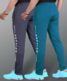 LookMark Men's Combo Slim Fit Solid Lycra Blend Full Elastic Sport Wear Running Gym Stretchable Jogger Track Pant in Grey & Rama Color(Track 05 Grey-Track 05 RAMA-M),Grey-Rama