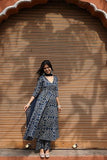 Gosriki Women'S Rayon Viscose Anarkali Printed Kurta With Pant & Dupatta (Acacio Blue-Gs_M_Blue_Medium),Blue,,B0FDBDZR8C