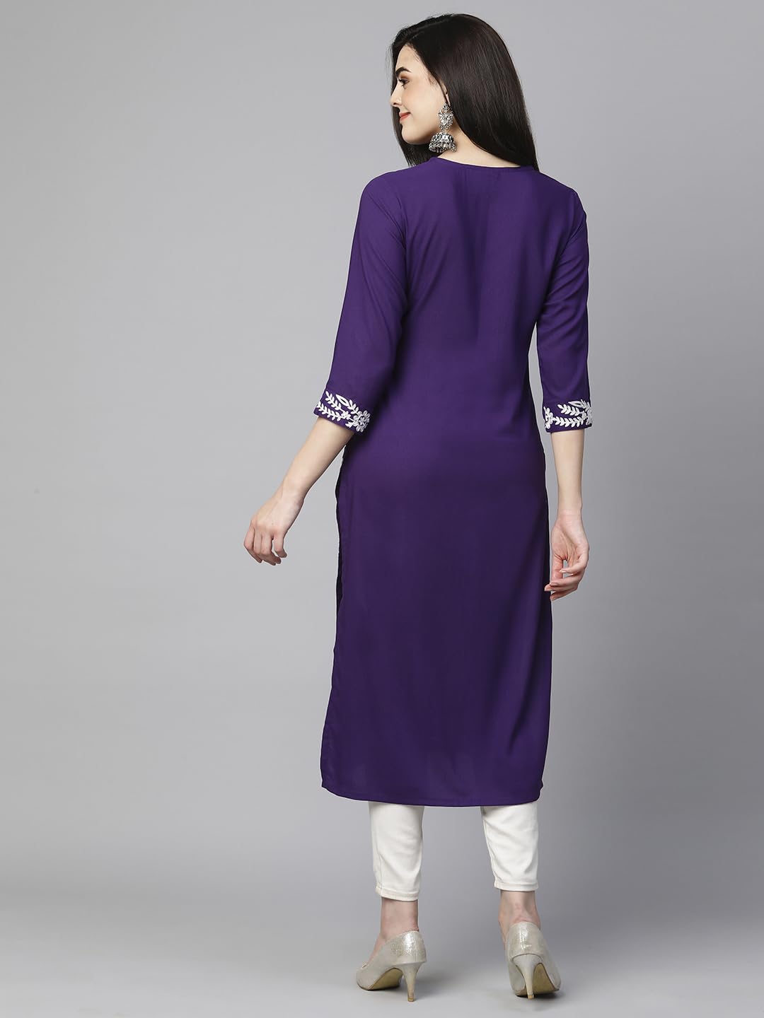 Anni Designer Women'S Cotton Blend Chikankari Embroidered Straight Kurta (Roomali Purple-Vgt_S_Purple_Small),Purple,S,Cotton Blend,Regular,