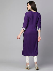 Anni Designer Women'S Cotton Blend Chikankari Embroidered Straight Kurta (Roomali Purple-Vgt_S_Purple_Small),Purple,S,Cotton Blend,Regular,
