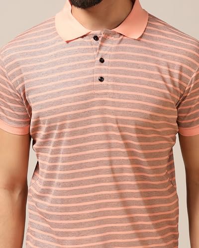 Toplot Men'S Regular Fit Half Sleeve Casual Polo T-Shirt (Lining-Polo-5166-Peach-M),Peach,,B0CXT5Z93S