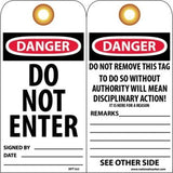 NMC RPT163G Danger DO NOT Enter Accident Prevention Tag with Brass Grommet, Unrippable Vinyl, 3 Length, 6 Height, Black/Re