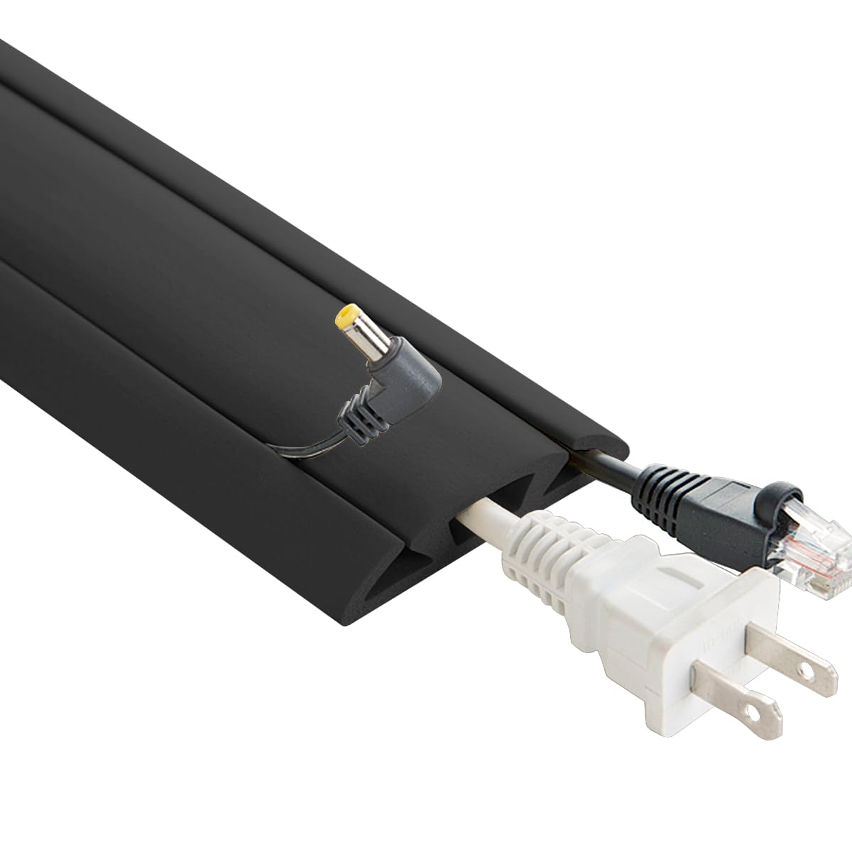 Ut Wire 3-Channel Cord Protector & Concealer For Floor - 5 Ft - Black