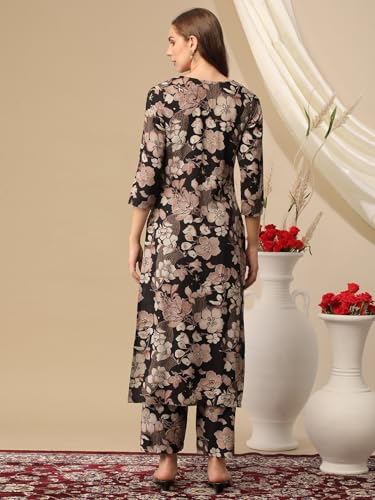 Gosriki Women'S Cotton Blend Straight Printed Kurta With Pant (Waqt Black-Nh-Gs_M_Black_Medium),Black,,B0D2NDZPBM