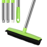 MEIBEI Pet Hair Removal Broom with Squeegee 53inch, Long Handle Soft Bristle Rubber Broom, Ideal for Remove Fur from Carpets, Rugs
