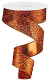 Glitter on Fabric Wired Edge Ribbon, 1.5 x 10 Yards (Orange)