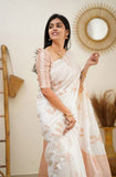 Shiv Textiles Womens Banarasi Silk Saree With Blouse Perfect For Every Occasion Copper Zari White