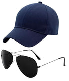 Capiteum MenS & Boys Adjustable Baseball Cap With Black Sunglasses, Goggles Combo, Pack Of 2 Dark Blue
