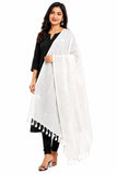 Haider Ali And Sons Bhagalpuri Handwoven Semi Linen Dupatta For Women | Silver Zari Border & Butta Weaving | Soft Lightweight Li