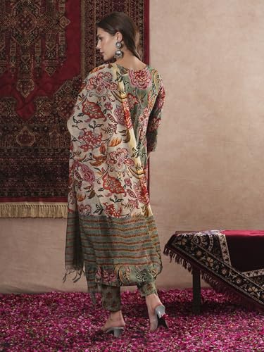 Gosriki Women'S Rayon Blend Printed Straight Kurta With Pant & Dupatta (Fta Green-Vks07-Gs_Xxl_Green_Xx-Large),Green,2,B0DM1S478N