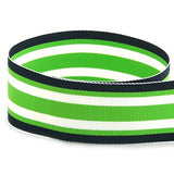 USA | American Made 3/8 Navy Lime Surf Board Striped Grosgrain Ribbon (Navy Blue, White, and Lime Green Ribbon) - 100 Yards