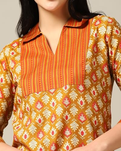 Toplot Women'S Cotton Blend Printed Straight Kurta With Pant (Kurta-Pant-5175-Orange-L),Orange,,B0CYLPZ6N9