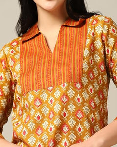 Toplot Women'S Cotton Blend Printed Straight Kurta With Pant (Kurta-Pant-5175-Orange-L),Orange,,B0CYLPZ6N9
